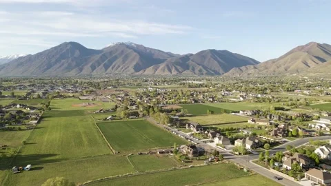 Utah Real Estate Land in Mapleton and Spanish Fork - Aerial Establishing Stock Footage 154287350