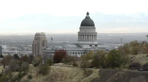 Utah State Capital Building from Mountain P HD 8568 Stock Footage 8998411