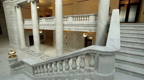 Utah State Capital pan across stairs rotunda HD 4754 Stock Footage 12723218