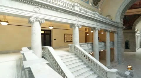 Utah State Capital pan balcony stairs across rotunda floor HD 4779 Stock Footage 12717934