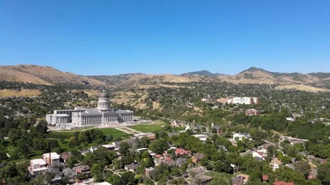 Utah State Capitol Building Summer Drone Shot Mountains Stock Footage 154138846