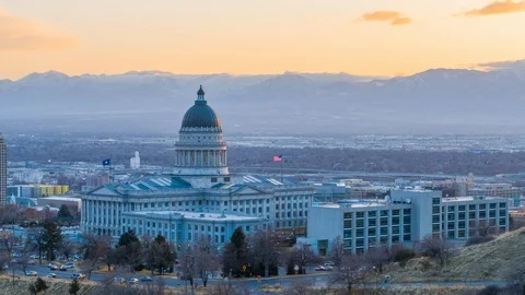 Utah state capitol building at Sunset Stock Footage 99872373