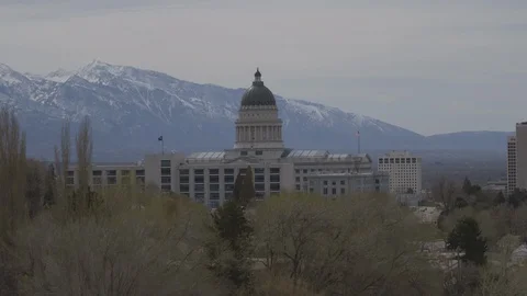 Utah State Capitol In Front Of Snow Peak Mountains Stock Footage 117058031
