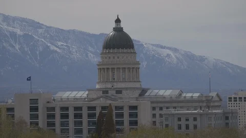 Utah State Capitol In Front Of Snow Peak Mountains Stock Footage 117058151