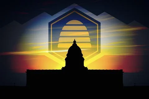 Utah State Capitol with Utah State Flag Stock Illustration