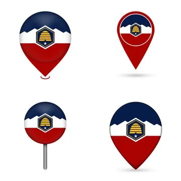 Utah State Flag Map Pin Icons Set Collection Stock Illustration