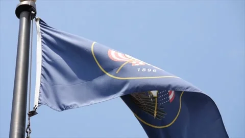 Utah State Flag Waving in Slow Motion Stock Footage 131064878