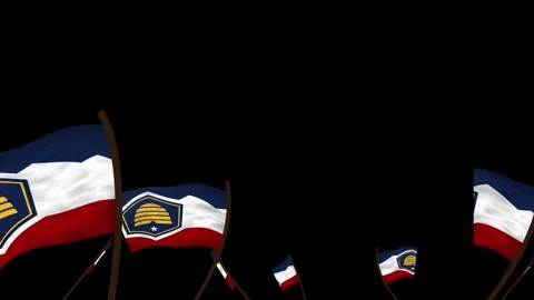 Utah State Flags Waving Crowd. Realistic 4K 60fps Seamless Loop Animation Stock Footage 338406139