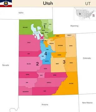 Utah state map with counties borders and congressional districts Stock Illustration