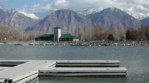 Utah State Park Provo boat dock visitor center HD Stock Footage 12752986