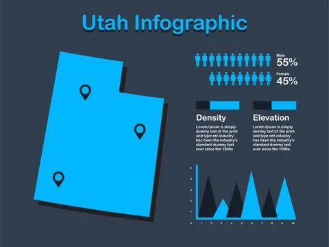 Utah State (USA) Map with Set of Infographic Elements in Blue Color Stock Illustration
