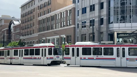 Utah Transit Authority light rail system in Salt Lake City Stock Footage 334328028