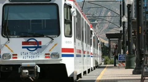 Utah Transit train leaving P HD 3467 Stock Footage 523174