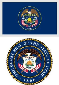 Utah US State Flag and Coat of Arm Design Stock Illustration