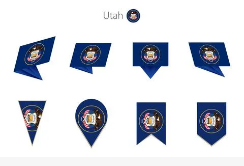 Utah US State flag collection, eight versions of Utah vector flags. 스톡 일러스트
