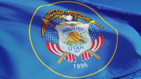 Utah (U.S. state) flag in slow motion seamlessly looped with alpha Stock Footage 70147535