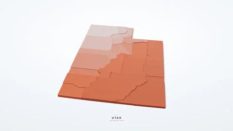 Utah USA 3D isometric state map with county borders rotating on a clean white Stock Footage 340404647