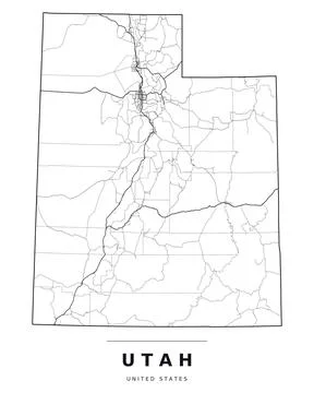 Utah UT Map Counties Highways Roads Black White Editable Vector Stock Illustration