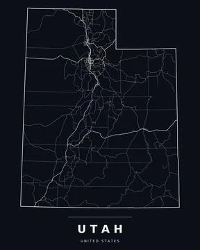 Utah UT Map Counties Highways Roads Dark Mode Editable Vector Stock Illustration
