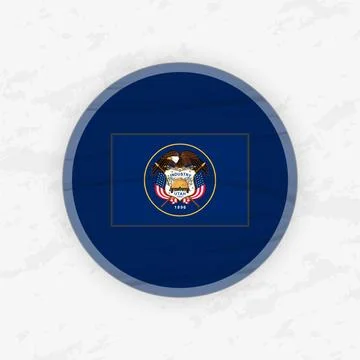 Utahn Flag in a Circular Emblem Design, Abstract Round Sticker Illustration. イラスト素材