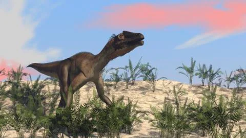 Utahraptor in an arid climate. Stock Illustration