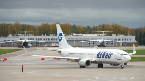 UTair Boeing 737-800 engine startup at Moscow Vnukovo Airport Stock Footage 340231275