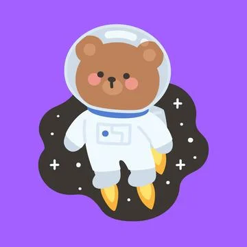 Ute Astronaut Bear Vector Flying with Jet Pack Thrusters in Space Stock Illustration