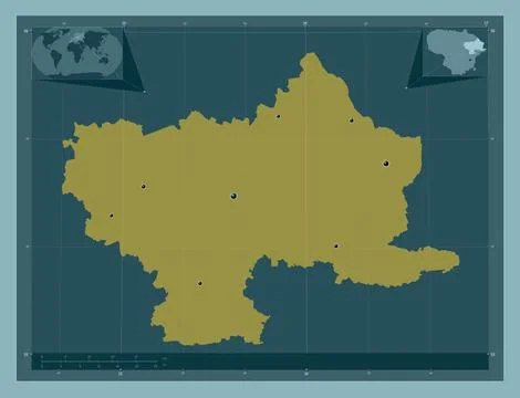 Utenos, Lithuania. Solid color shape. Locations of major cities of the region Stock Illustration