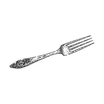 Utensil fork engraved silver sketch hand drawn vector Stock Illustration