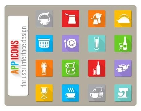 Utensils for beverages icon set Stock Illustration
