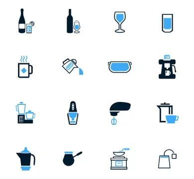 Utensils for beverages icons set Stock Illustration