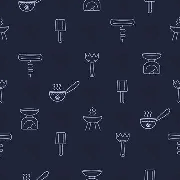 Utensils dark blue seamless pattern Stock Illustration