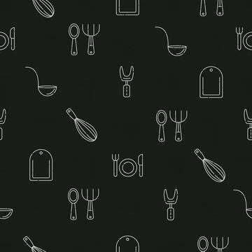 Utensils, dark seamless pattern Illustrazione stock