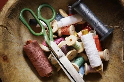 Utensils for sewing scissors thread Stock Photos