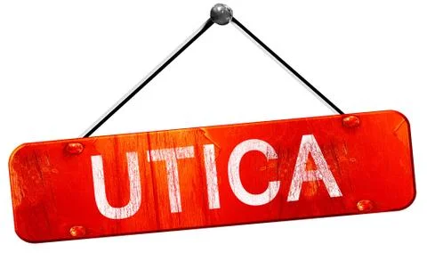 Utica, 3D rendering, a red hanging sign Stock Illustration