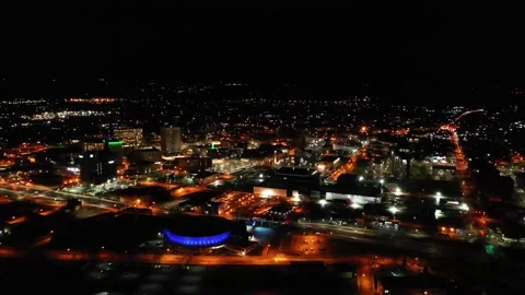 Utica New York State Nightscape Drone Perspective Downtown City Lights Stock Footage 344876066