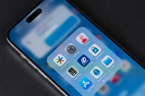 Utilities application on iphone menu Stock Photos
