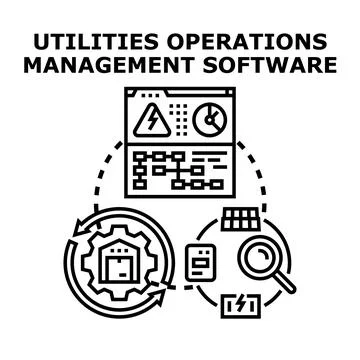 Utilities operations management software system controlling services Illustrazione stock