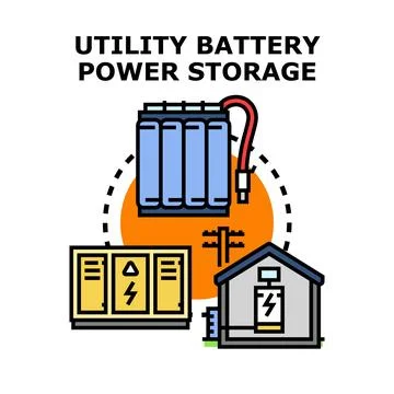 Utility battery power storage system for home grid Stock Illustration