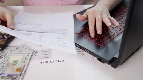 Utility bill, Invoice for energy consumption, electricity and gas receipt, .. Stock Footage 245082405