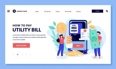 Utility bill online payment concept. Vector flat cartoon illustration. People Stock Illustration