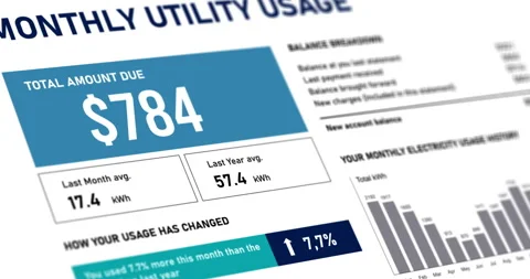 Utility bill rising cost, electric bill statement with increasing expenses Stock Footage 301074971
