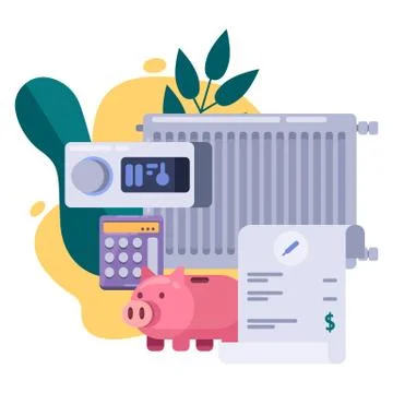 Utility bills and saving resources concept. Vector flat illustration. Heating Illustrazione stock