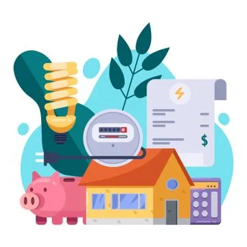 Utility bills and saving resources concept. Vector flat illustration. Electri Stock Illustration