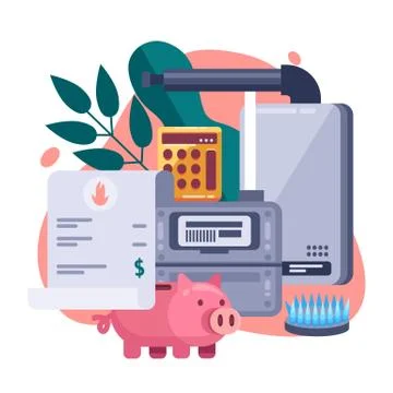 Utility bills and saving resources concept. Vector flat illustration. Gas inv Stock Illustration