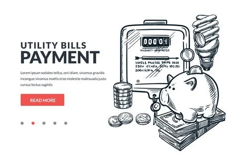 Utility bills payment concept. Vector hand drawn sketch illustration of elect Stock Illustration