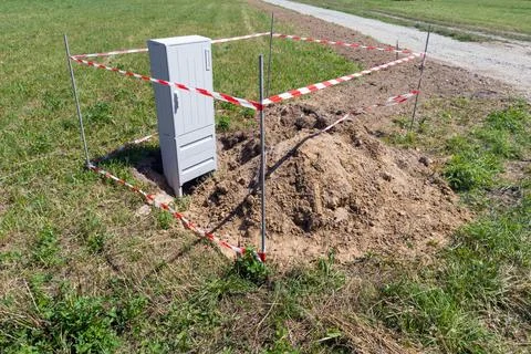 Utility Box Installation in Field Stock Photos
