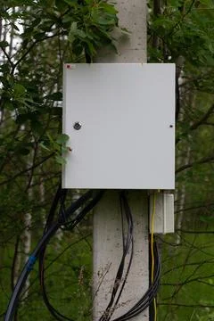Utility Box On A Pole With Wires 스톡 사진