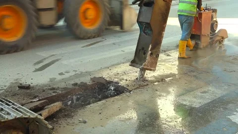Utility Construction Work Along A Roadside Stock Footage 344911290