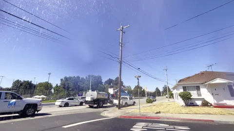 Utility Crew Sprays Power Line Connectors in Berkeley 스톡 동영상 344252039